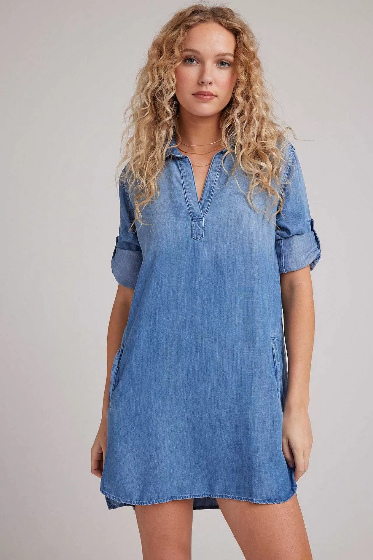 A-Lijn Jurk Met Opgerolde Tabmouwen - Medium Ombre Wassing>Bella Dahl New