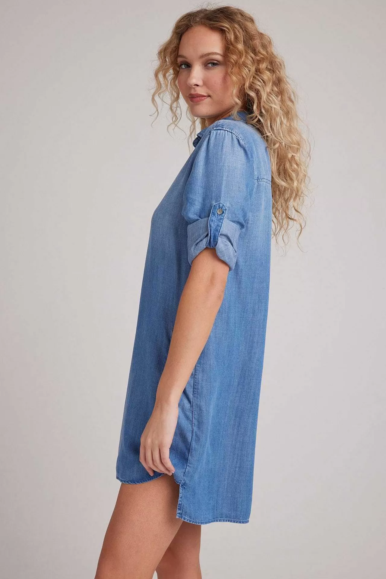 A-Lijn Jurk Met Opgerolde Tabmouwen - Medium Ombre Wassing>Bella Dahl New