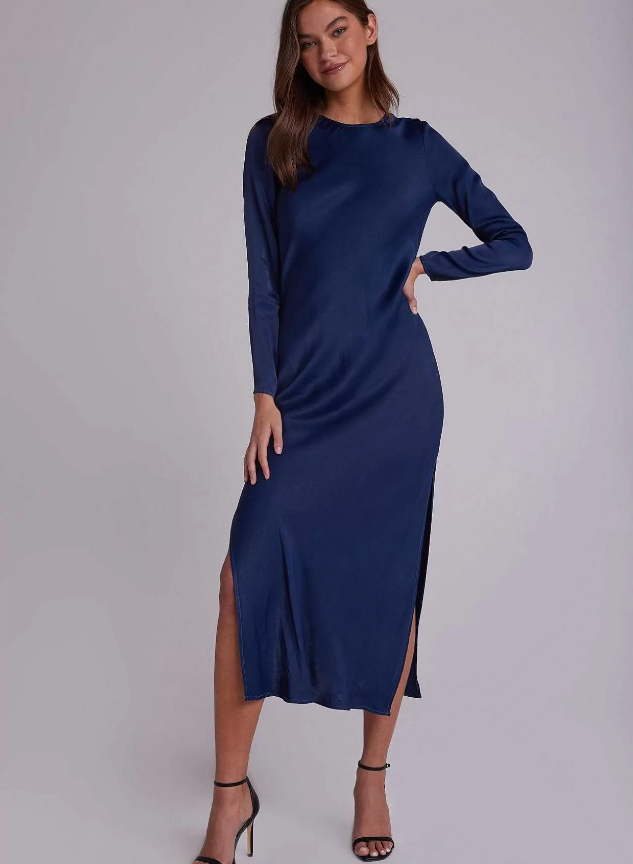 Bias Slipdress Met Lange Mouwen - Donker Azuur>Bella Dahl Sale