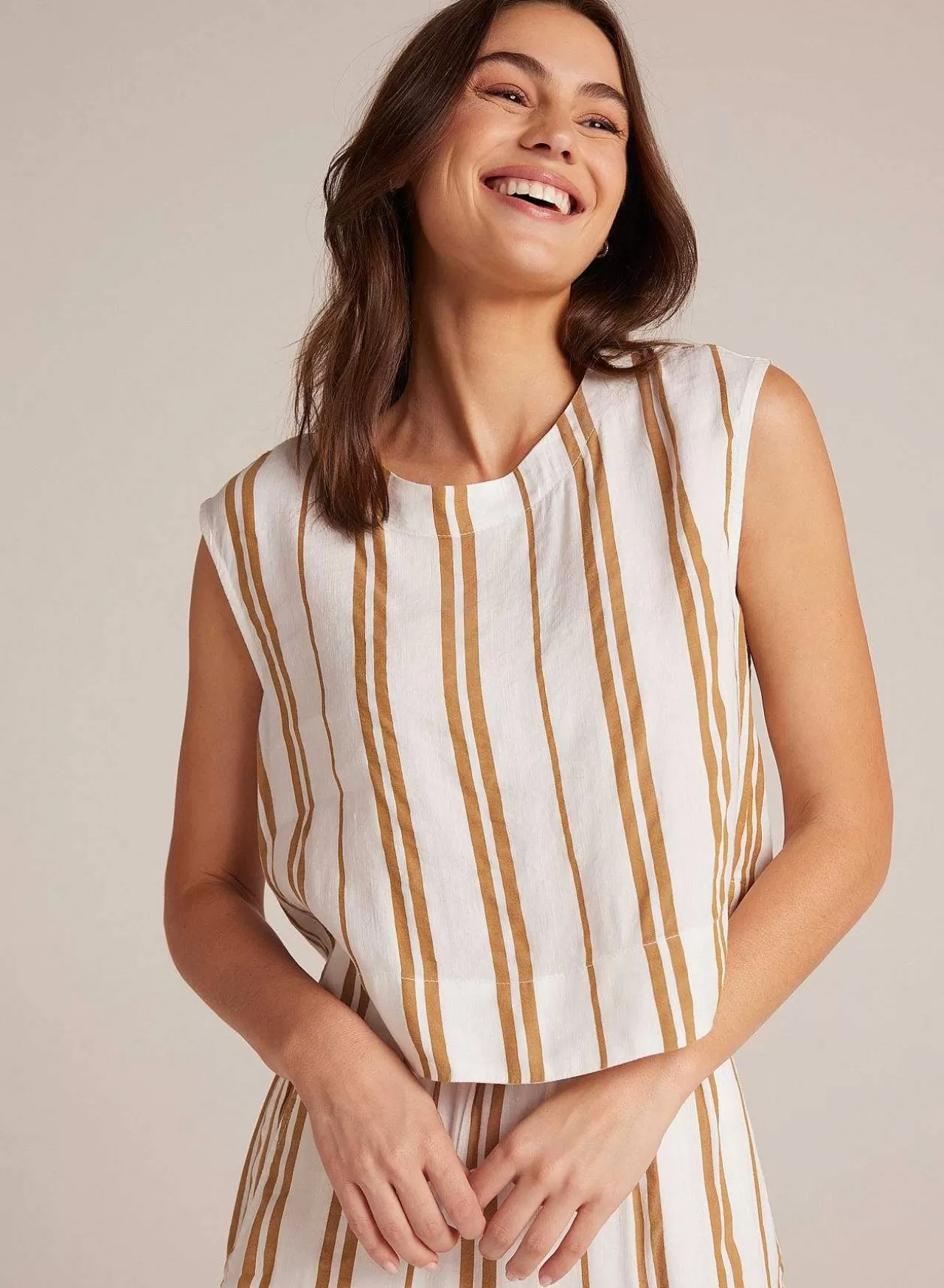 Boxy Button Back Top - Redwood-Streep>Bella Dahl Cheap