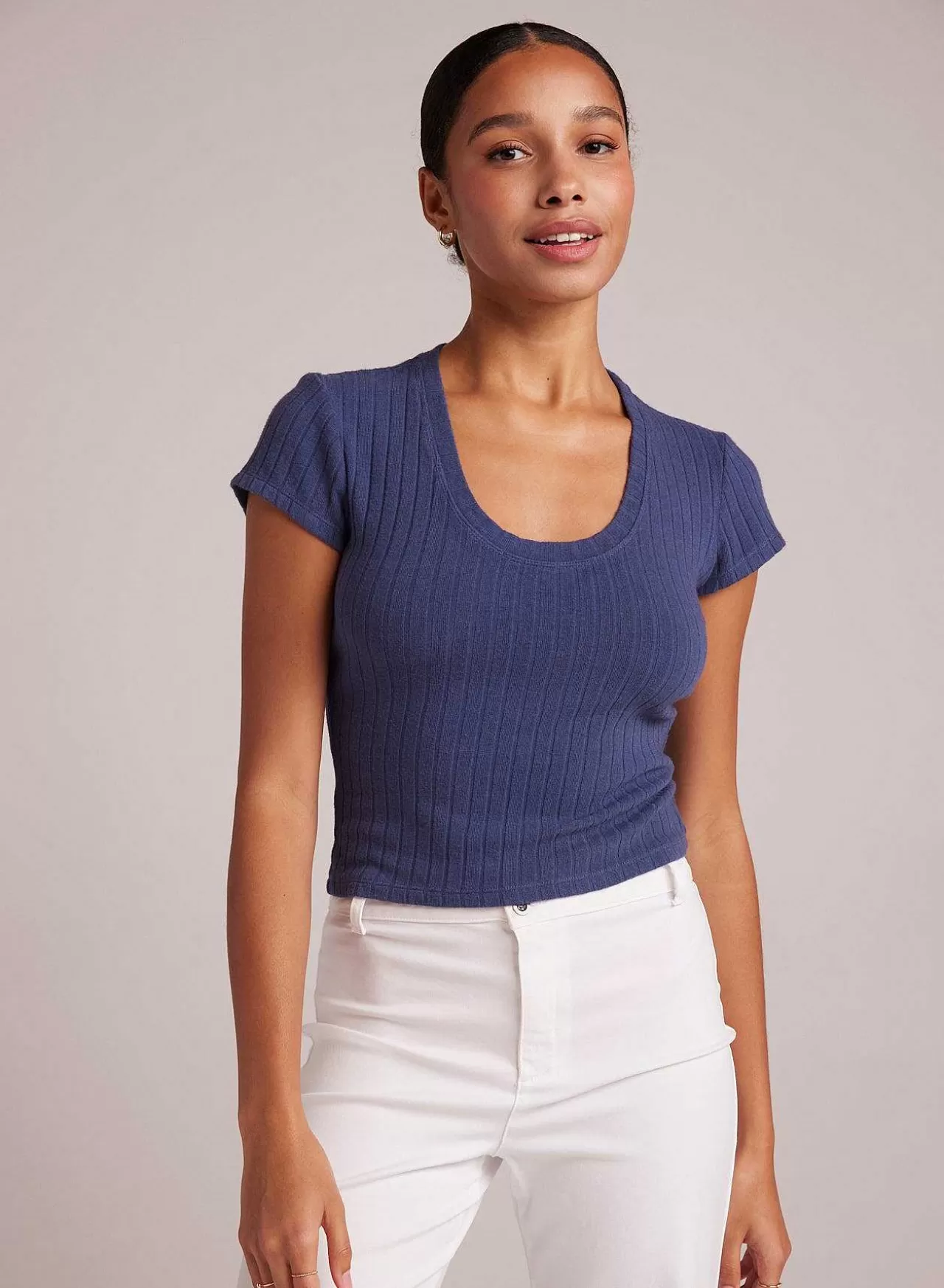 Cropped T-Shirt Met Ronde Hals - Nautische Marine>Bella Dahl Flash Sale