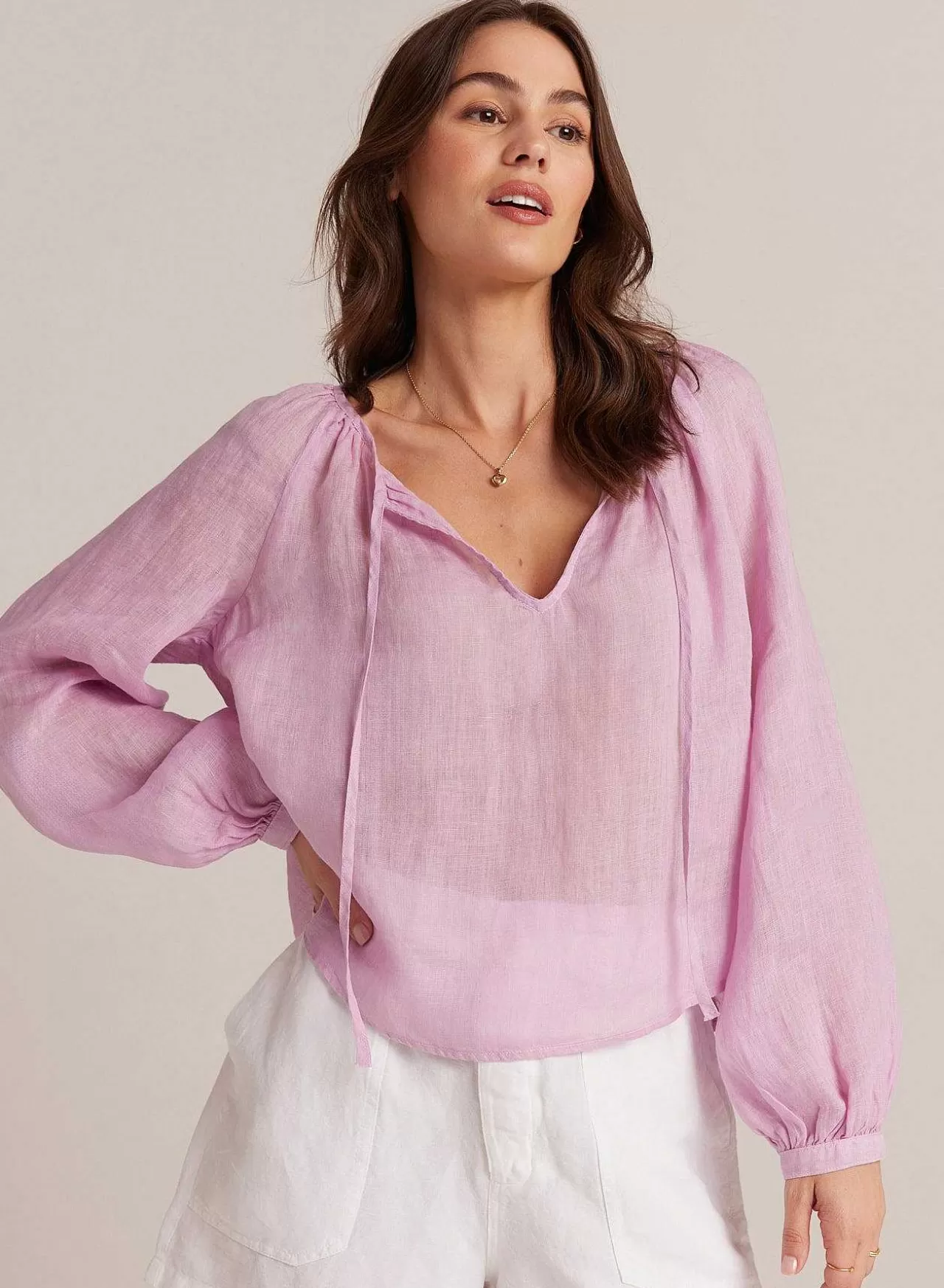 Gesmokte Linnen Raglanblouse - Lichte Orchidee>Bella Dahl Clearance