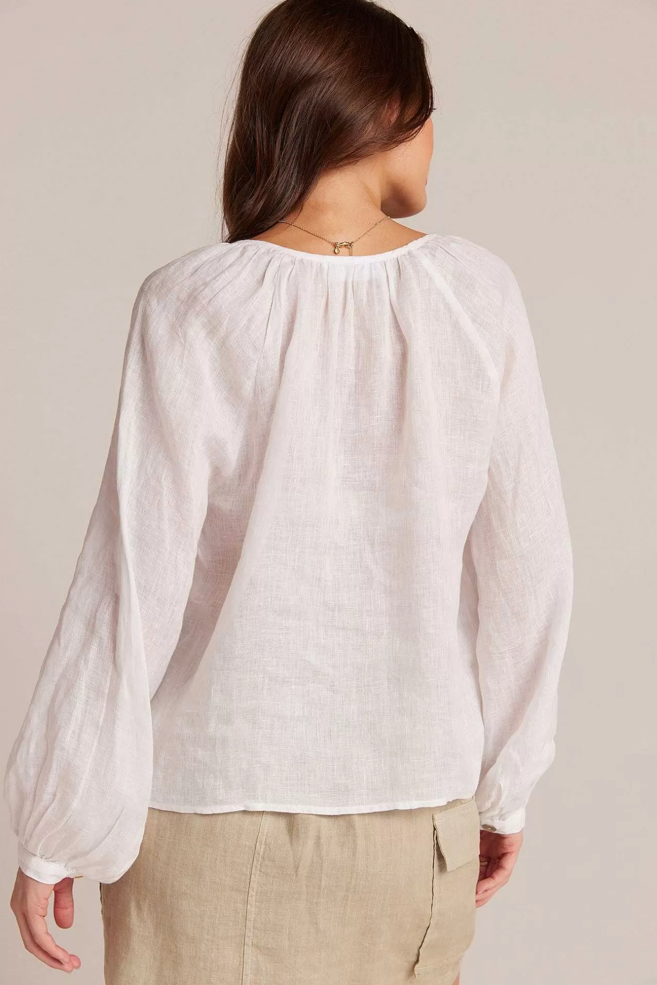 Gesmokte Linnen Raglanblouse - Wit>Bella Dahl Best