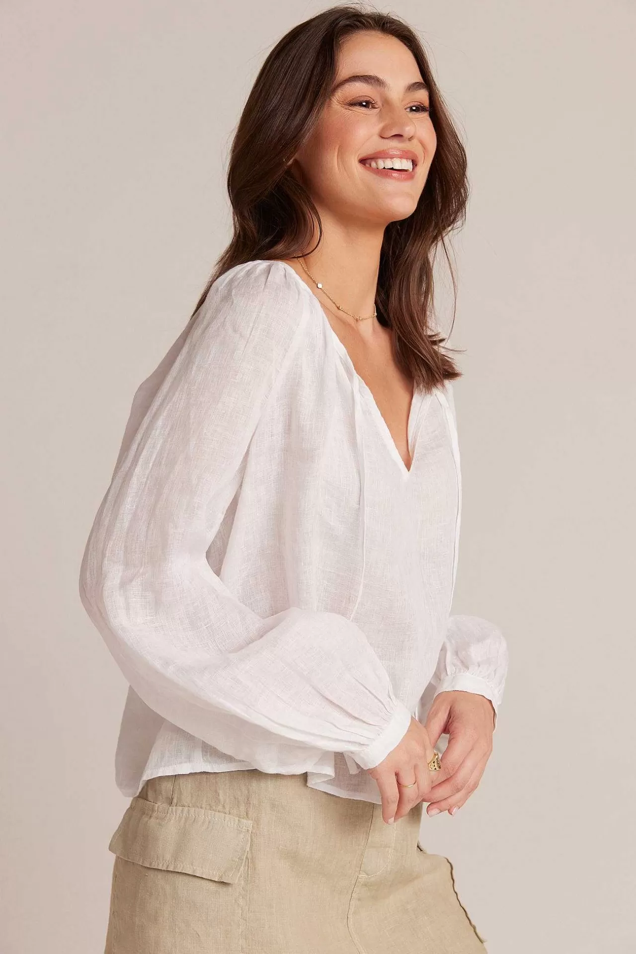 Gesmokte Linnen Raglanblouse - Wit>Bella Dahl Best