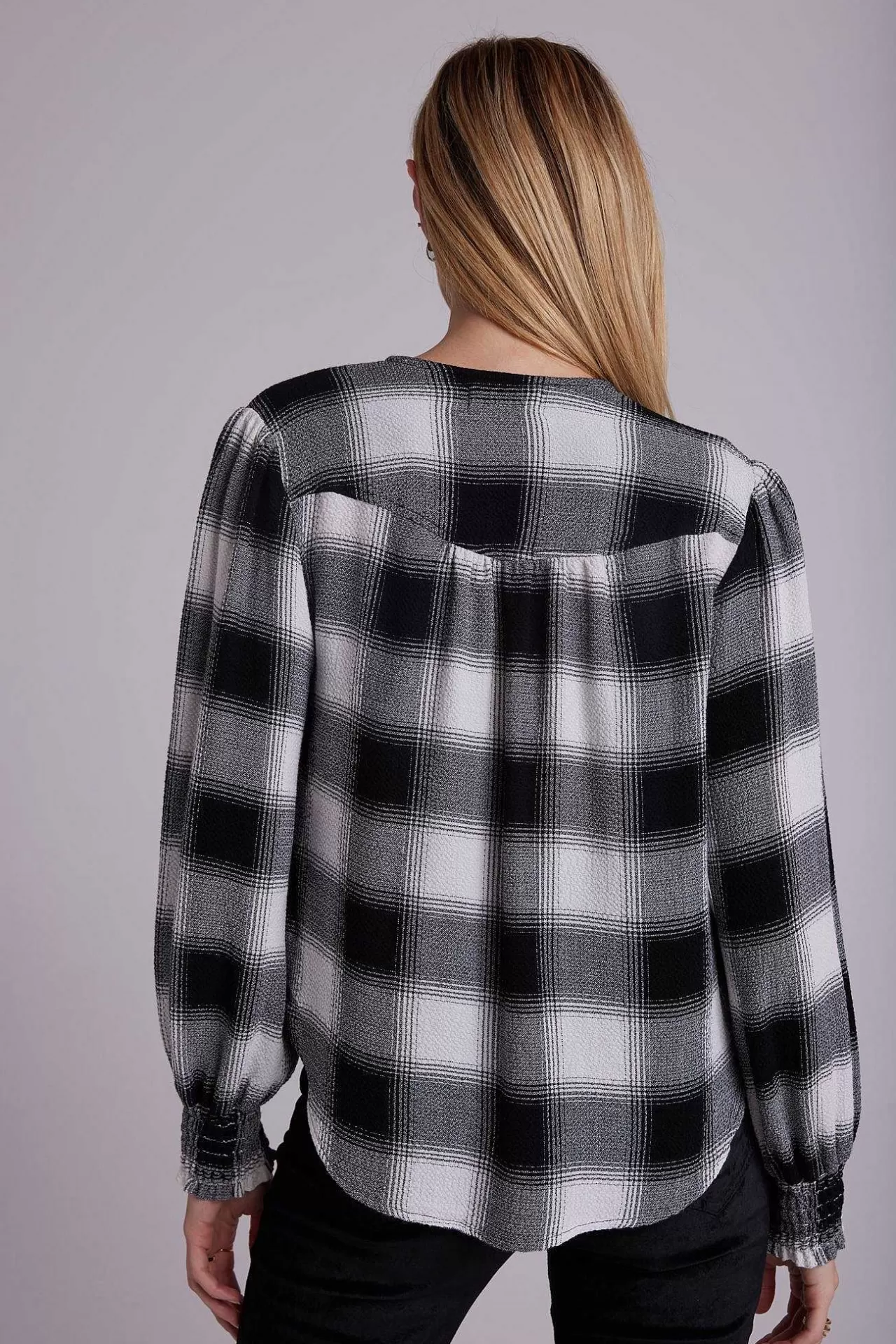 Gesmokte Manchetknopen Naar Beneden - Ivoor En Zwarte Plaid>Bella Dahl Flash Sale