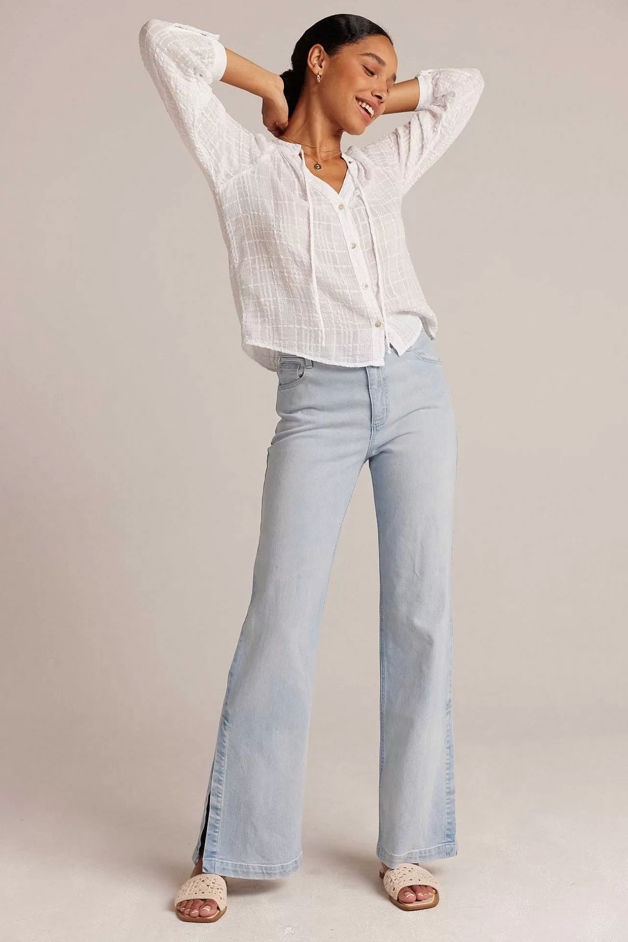 Geweven Geruite Raglanblouse - Wit>Bella Dahl Best