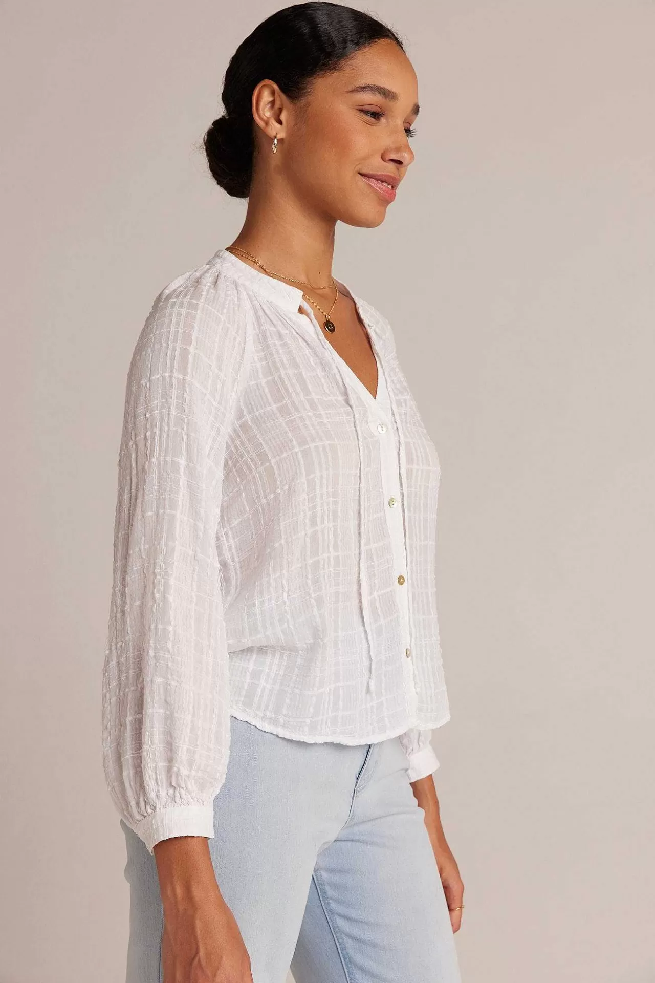 Geweven Geruite Raglanblouse - Wit>Bella Dahl Best