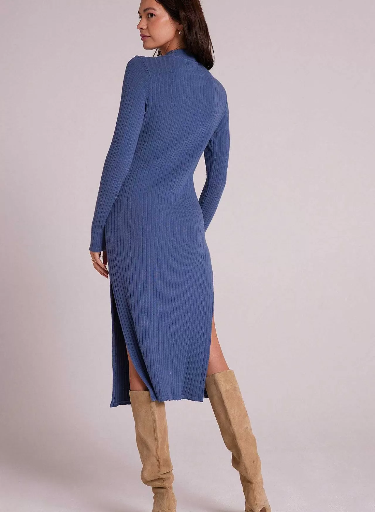 Halflange Gebreide Jurk Met Opstaande Hals - Blauw Staal>Bella Dahl Outlet