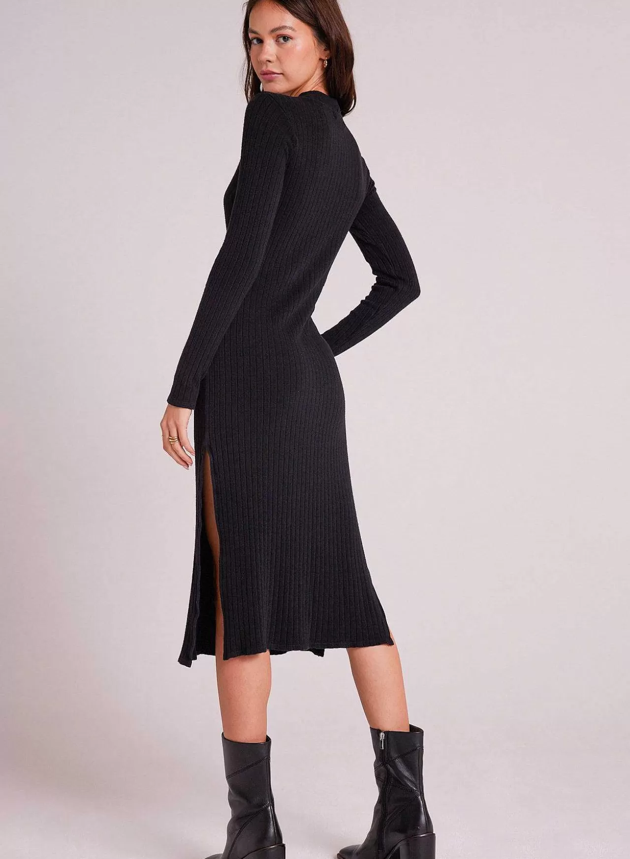 Halflange Gebreide Jurk Met Opstaande Hals - Zwart>Bella Dahl Shop
