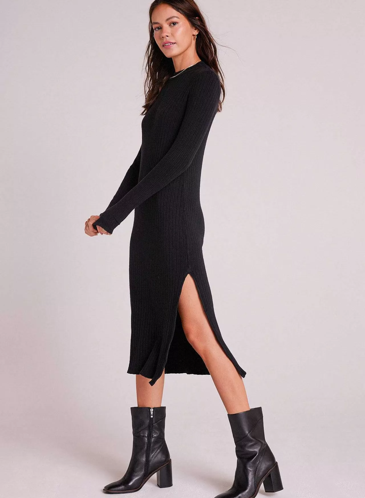Halflange Gebreide Jurk Met Opstaande Hals - Zwart>Bella Dahl Shop