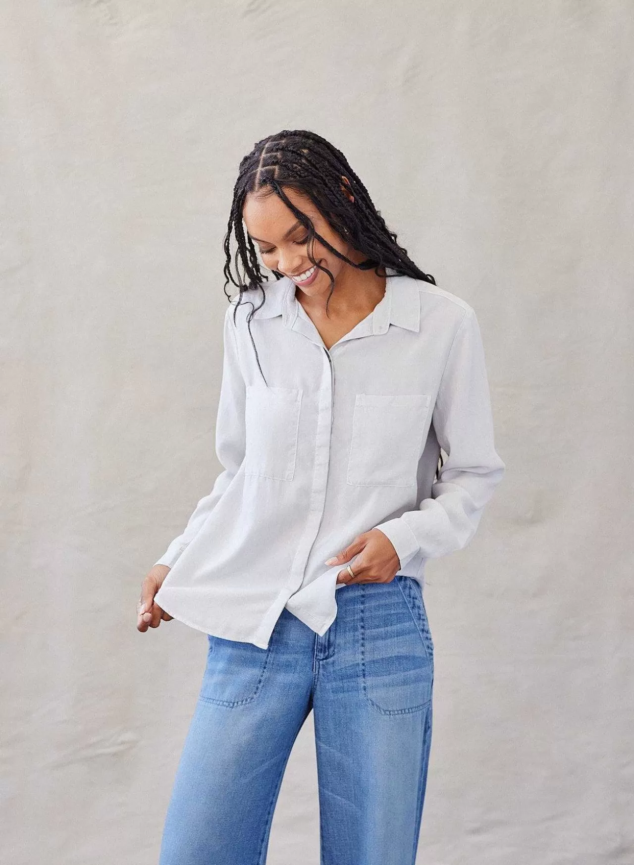 Klassieke Button-Down Met Twee Zakken - Foggy Sky>Bella Dahl Shop