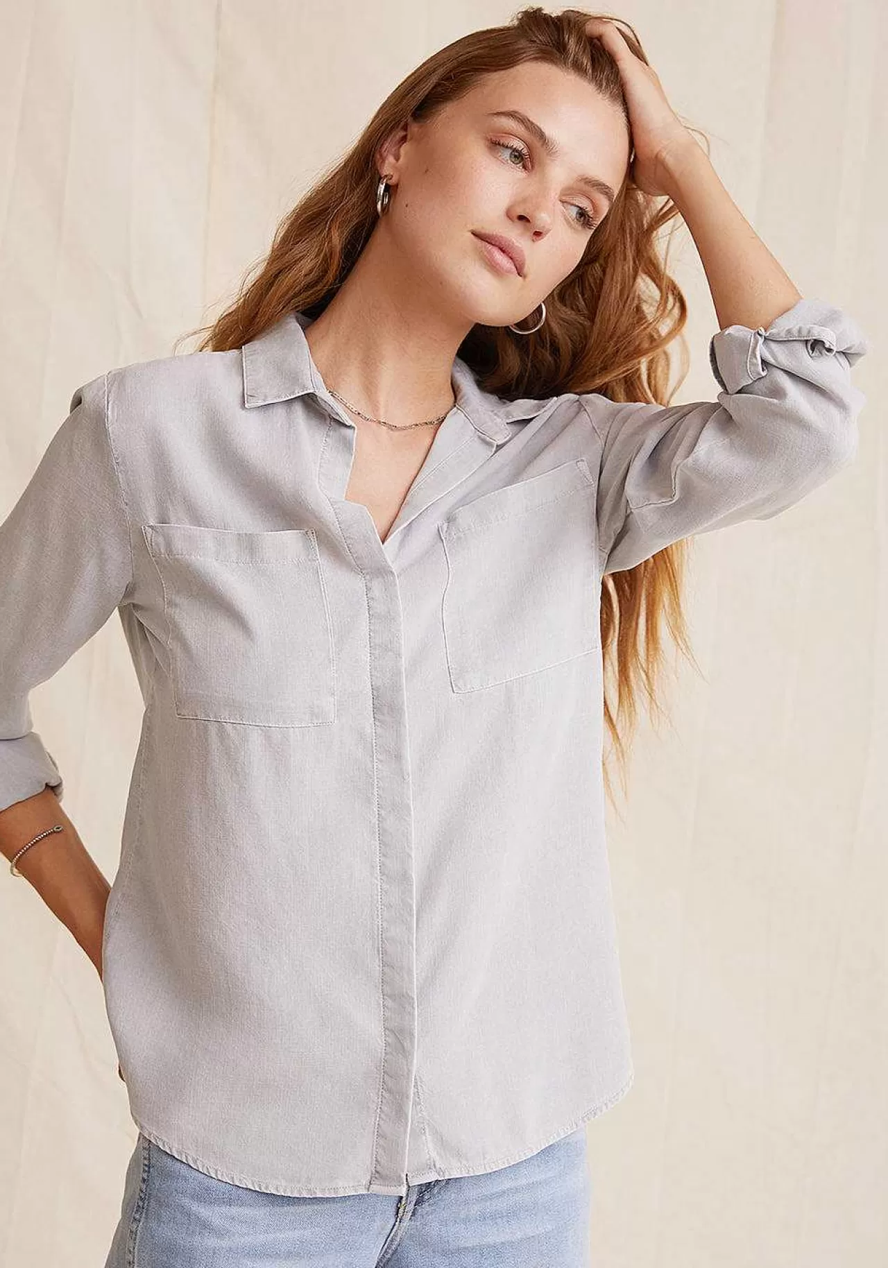 Klassieke Button-Down Met Twee Zakken - Foggy Sky>Bella Dahl Shop