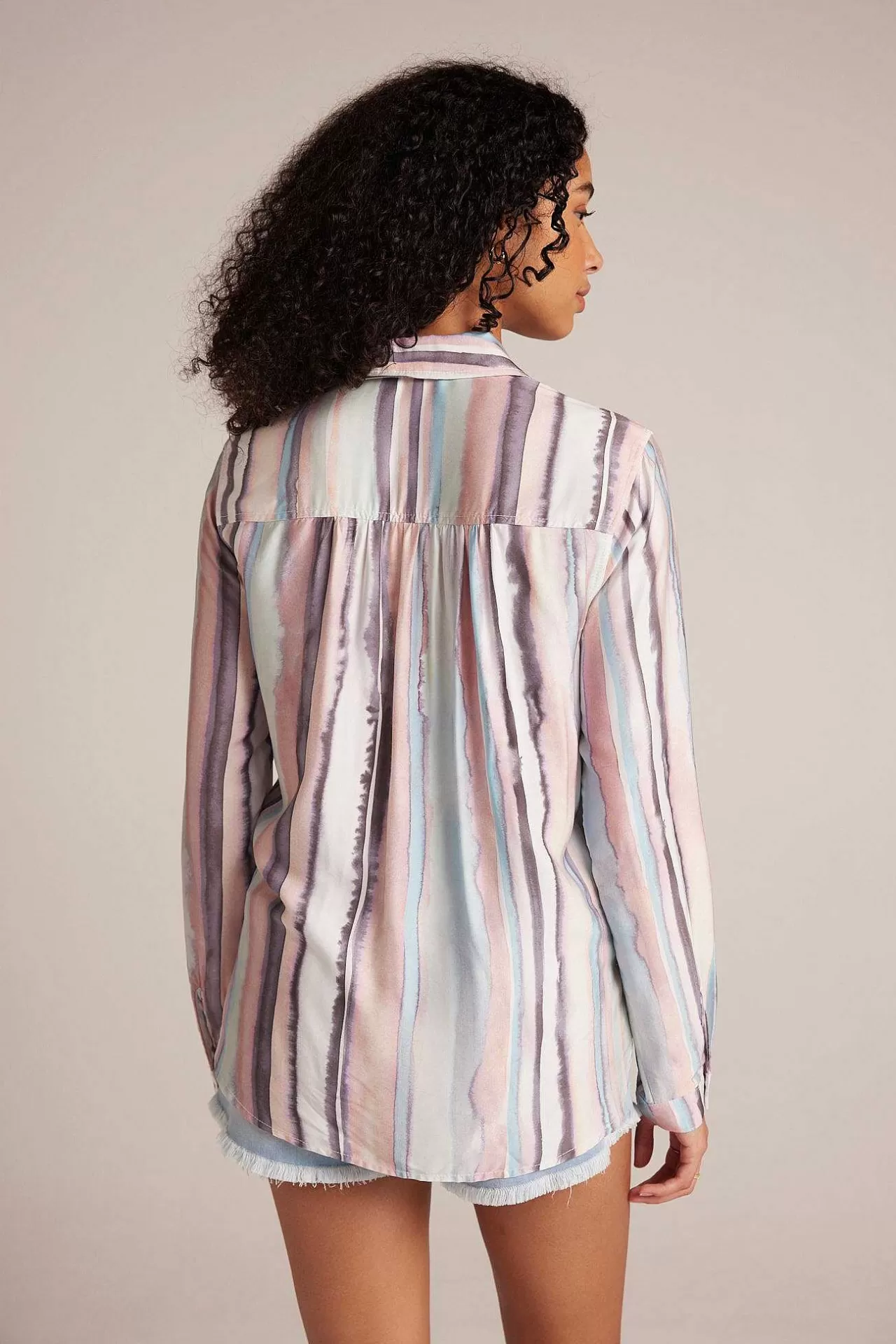 Lange Mouwen, Ronde Zoom, Button-Down - Kuststreepprint>Bella Dahl Store