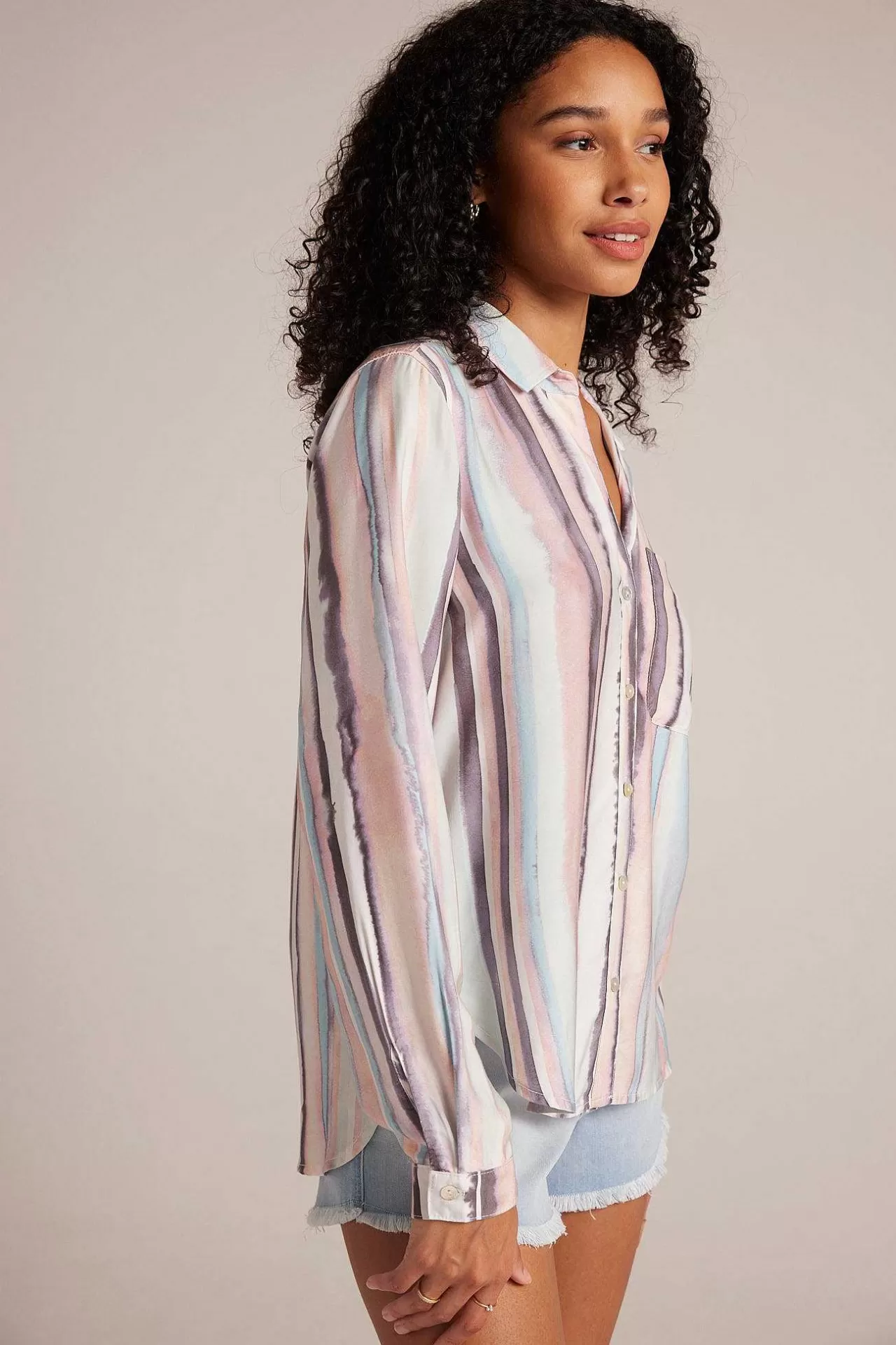 Lange Mouwen, Ronde Zoom, Button-Down - Kuststreepprint>Bella Dahl Store