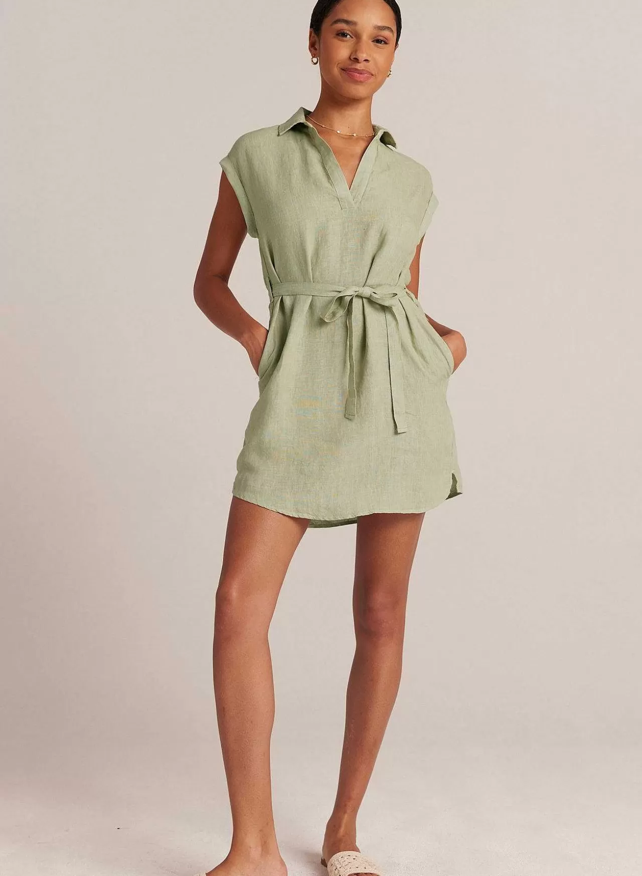 Linnen Overhemdjurk Met Riem - Pale Palm>Bella Dahl Shop