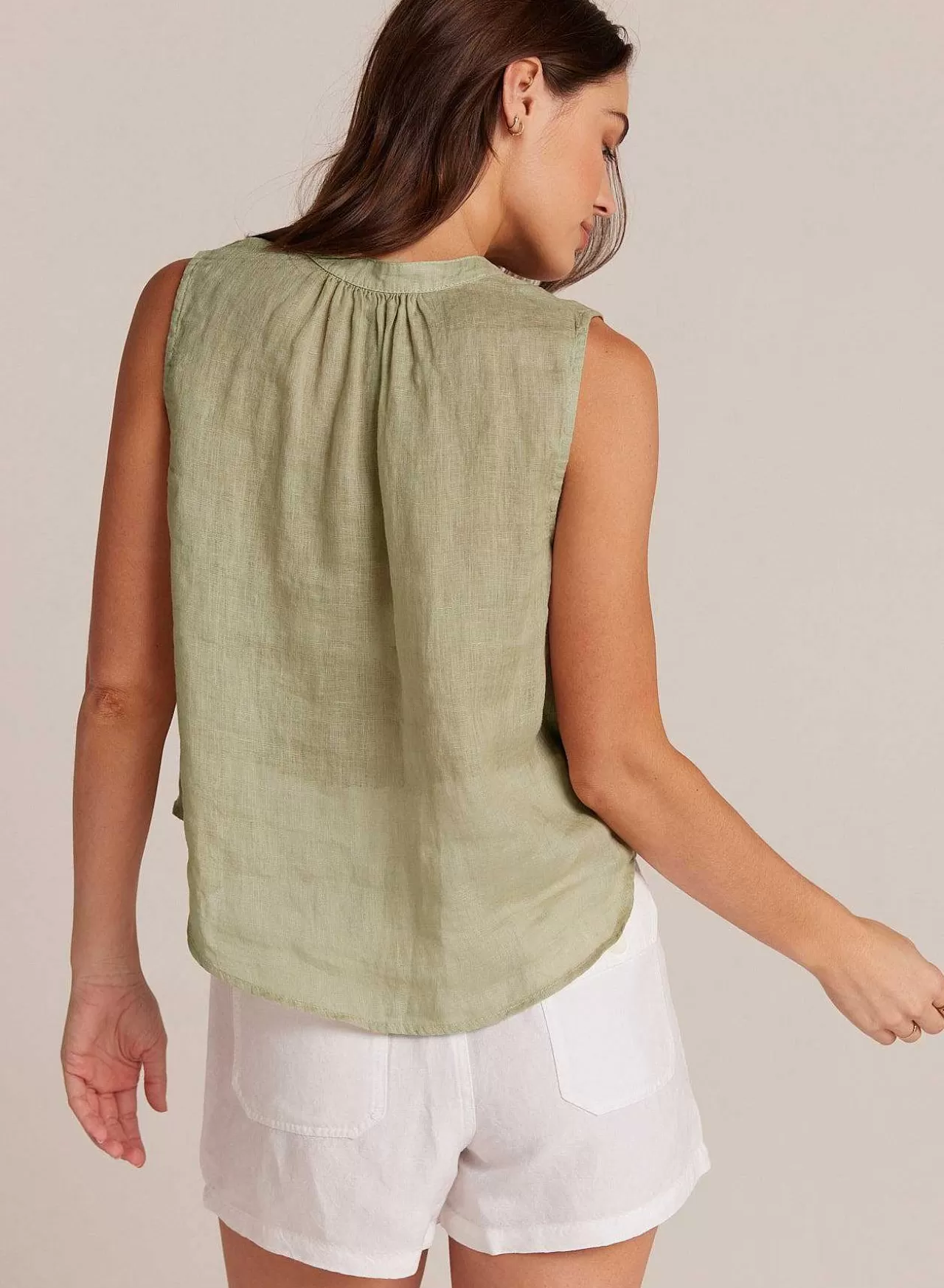 Mouwloze Gesmokte Schouderblouse - Pale Palm>Bella Dahl Best