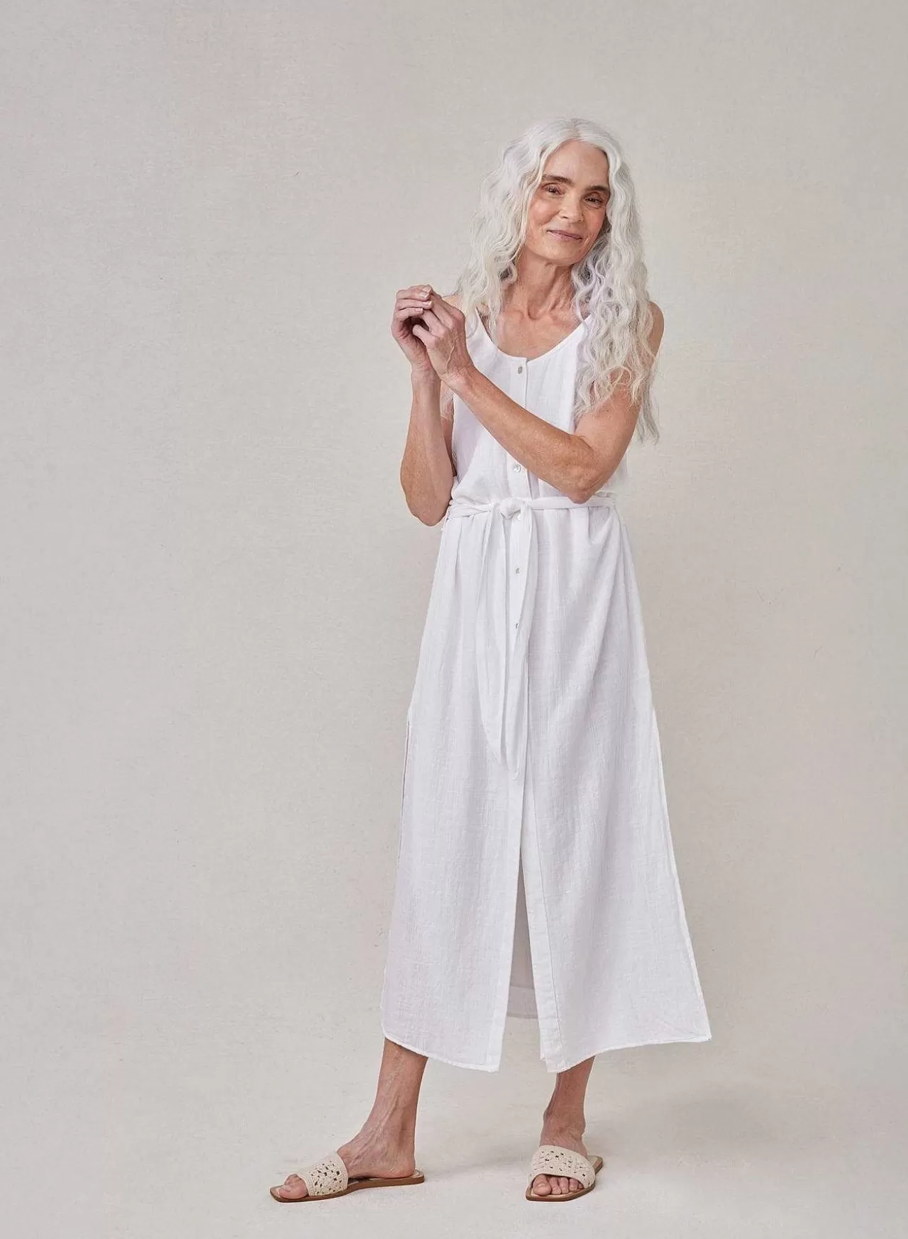 Mouwloze Jurk Met Knoopsluiting Aan De Voorkant, Wit>Bella Dahl Fashion