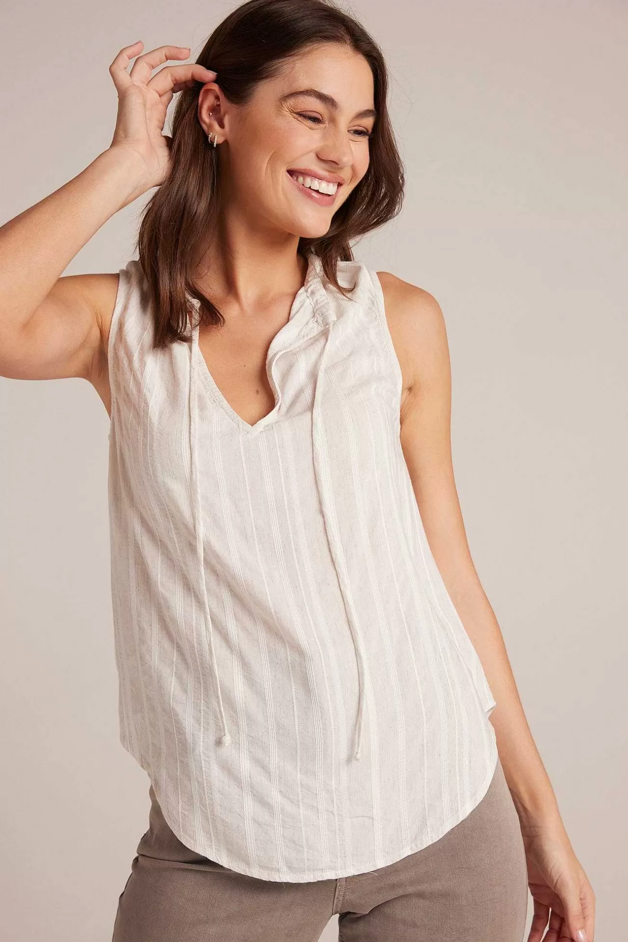 Mouwloze Trui Met Gesmokte Hals - Witte Zandstreep>Bella Dahl Store