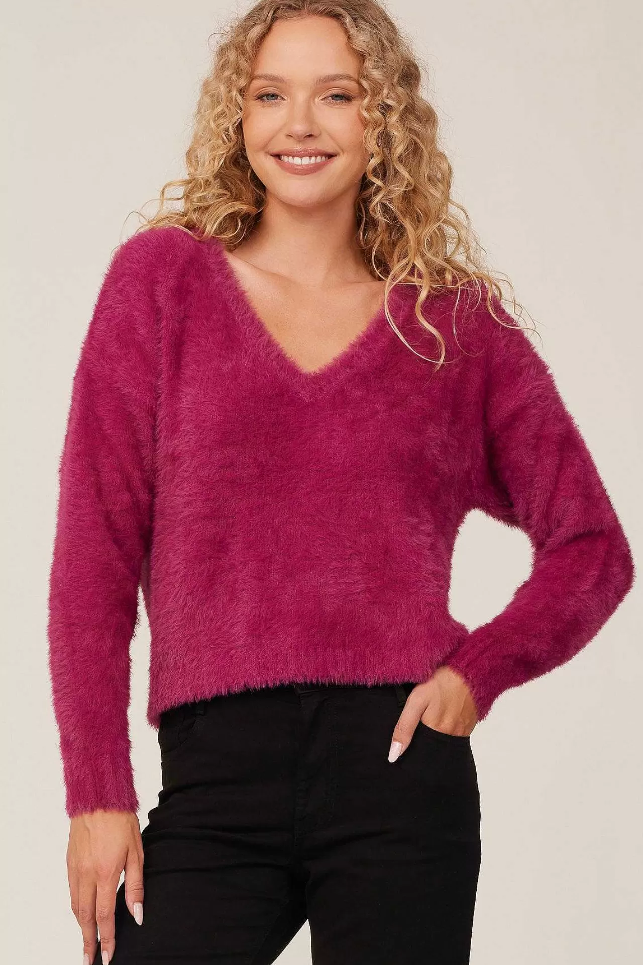 Slouchy Trui Met V-Hals - Donker Magenta>Bella Dahl Best Sale