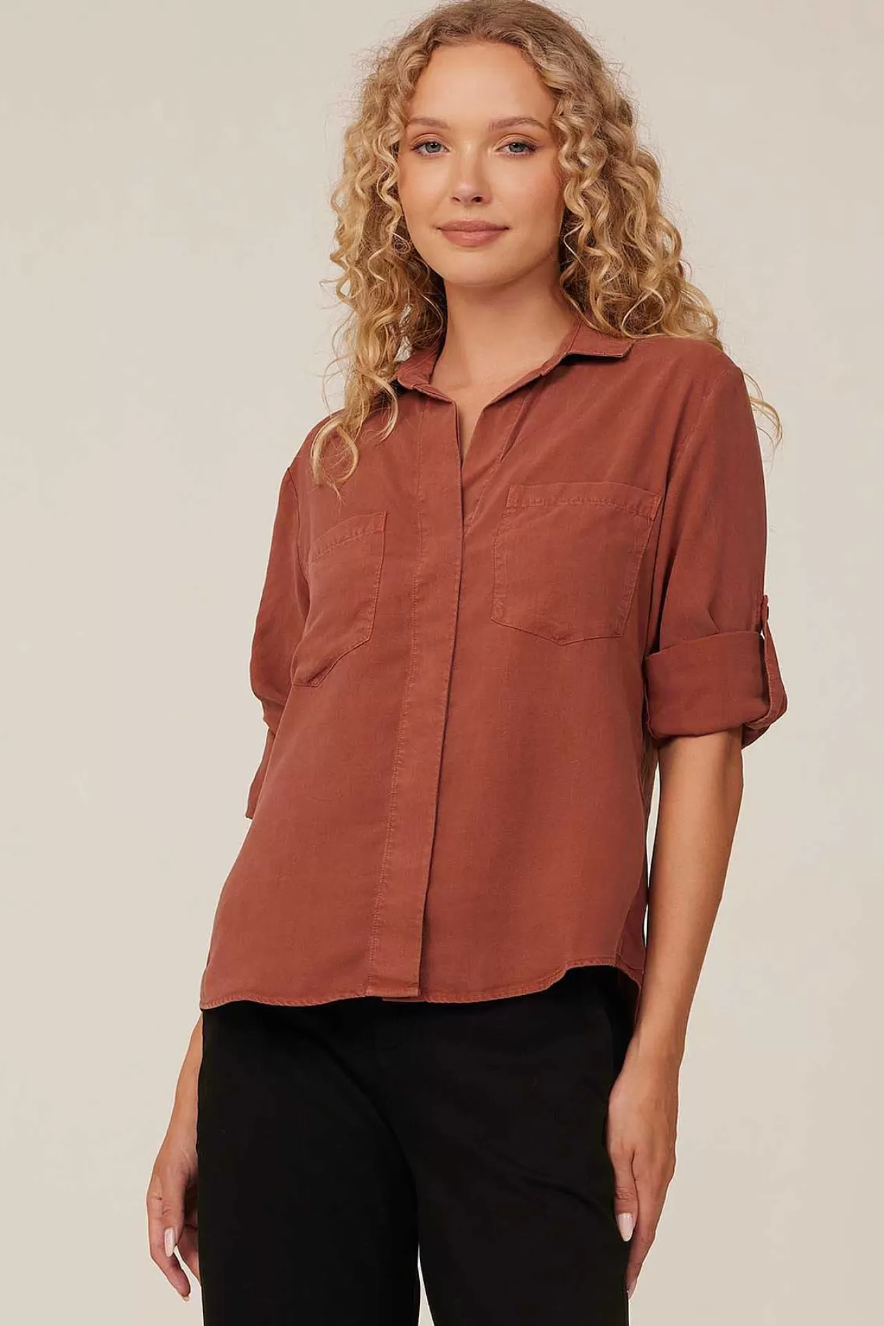 Split Achterkant Button Down - Herfst Amber>Bella Dahl Shop