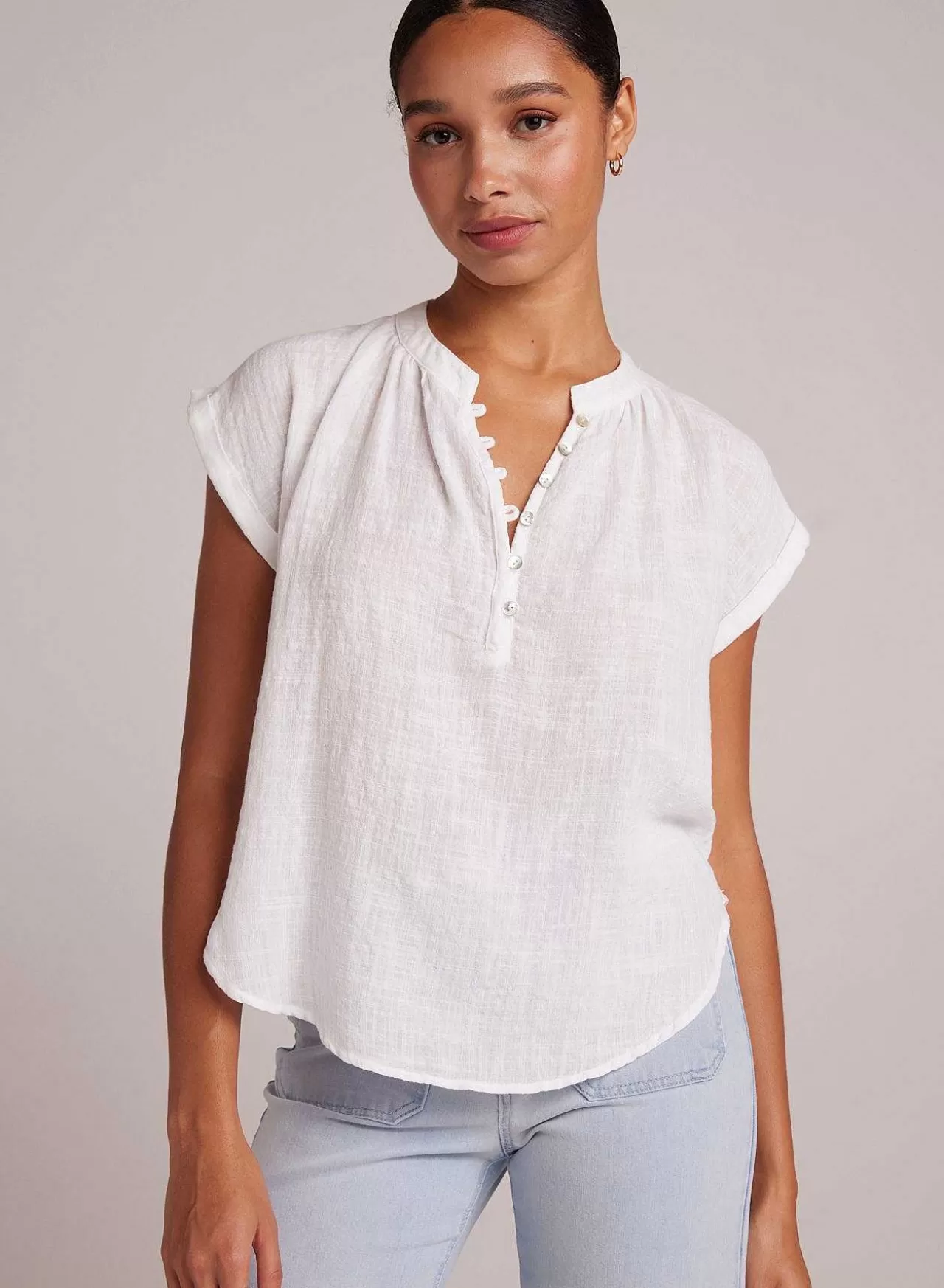 Top Met Korte Knoopsluiting En Kapmouwen - Wit>Bella Dahl Discount
