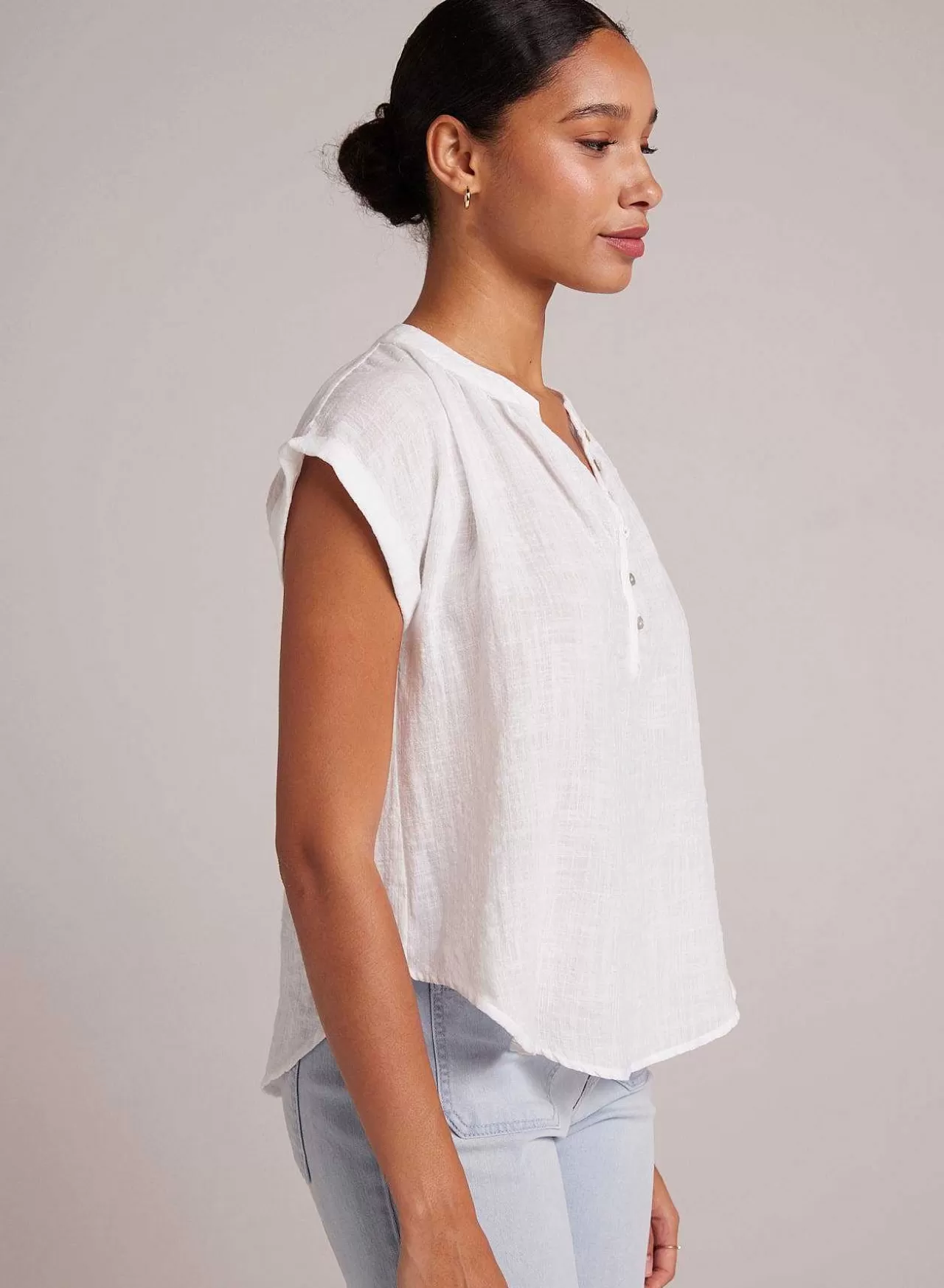 Top Met Korte Knoopsluiting En Kapmouwen - Wit>Bella Dahl Discount
